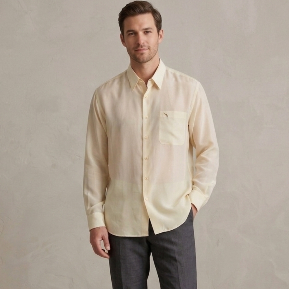 Platini Jeans Cougar Men's Yellow Long Sleeve Button Up Dress Shirt Size Large